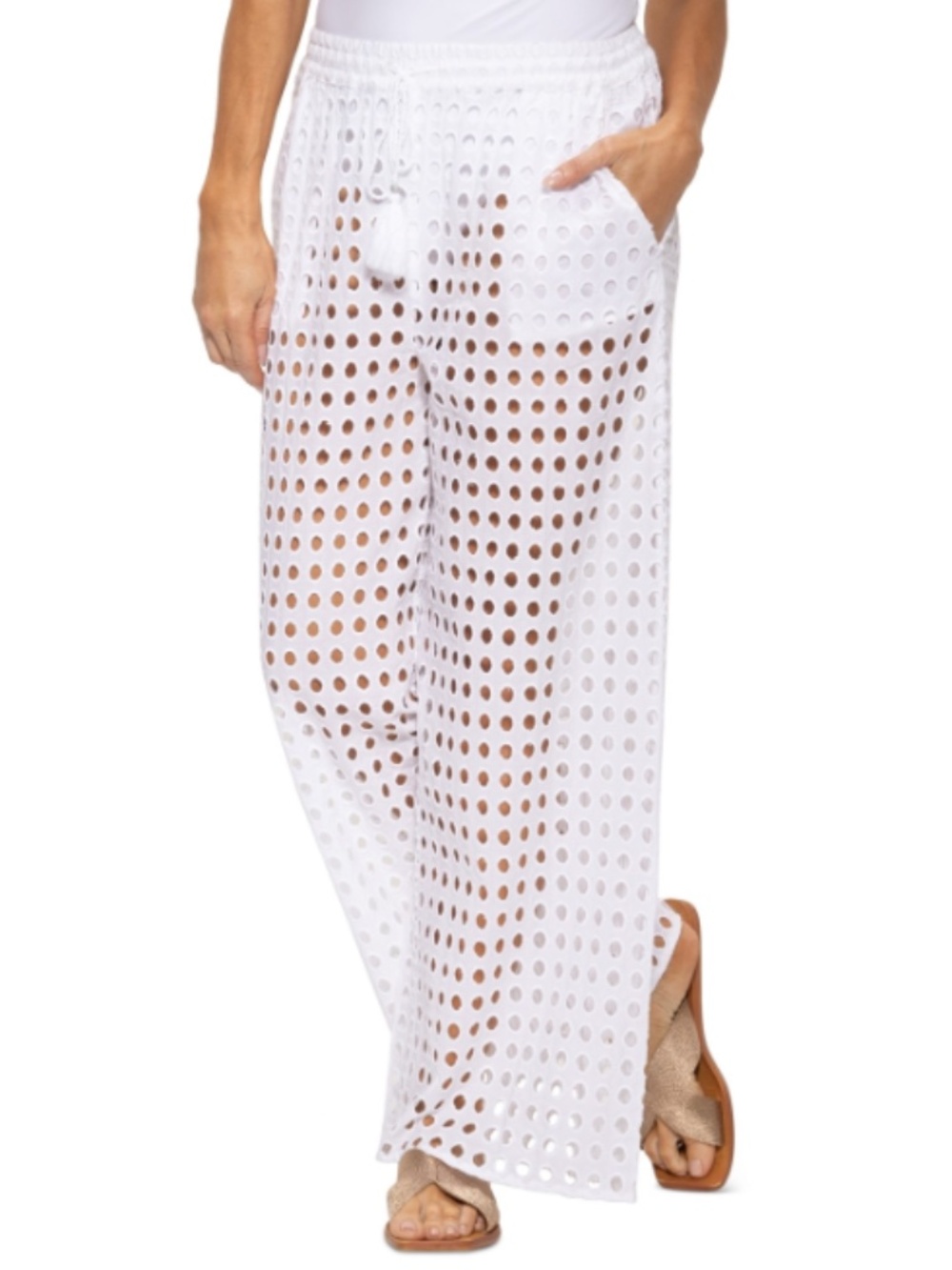 Dotti Cotton Cover Up Openwork Dot Drawstring-Waist Pants Swim Size M 12332